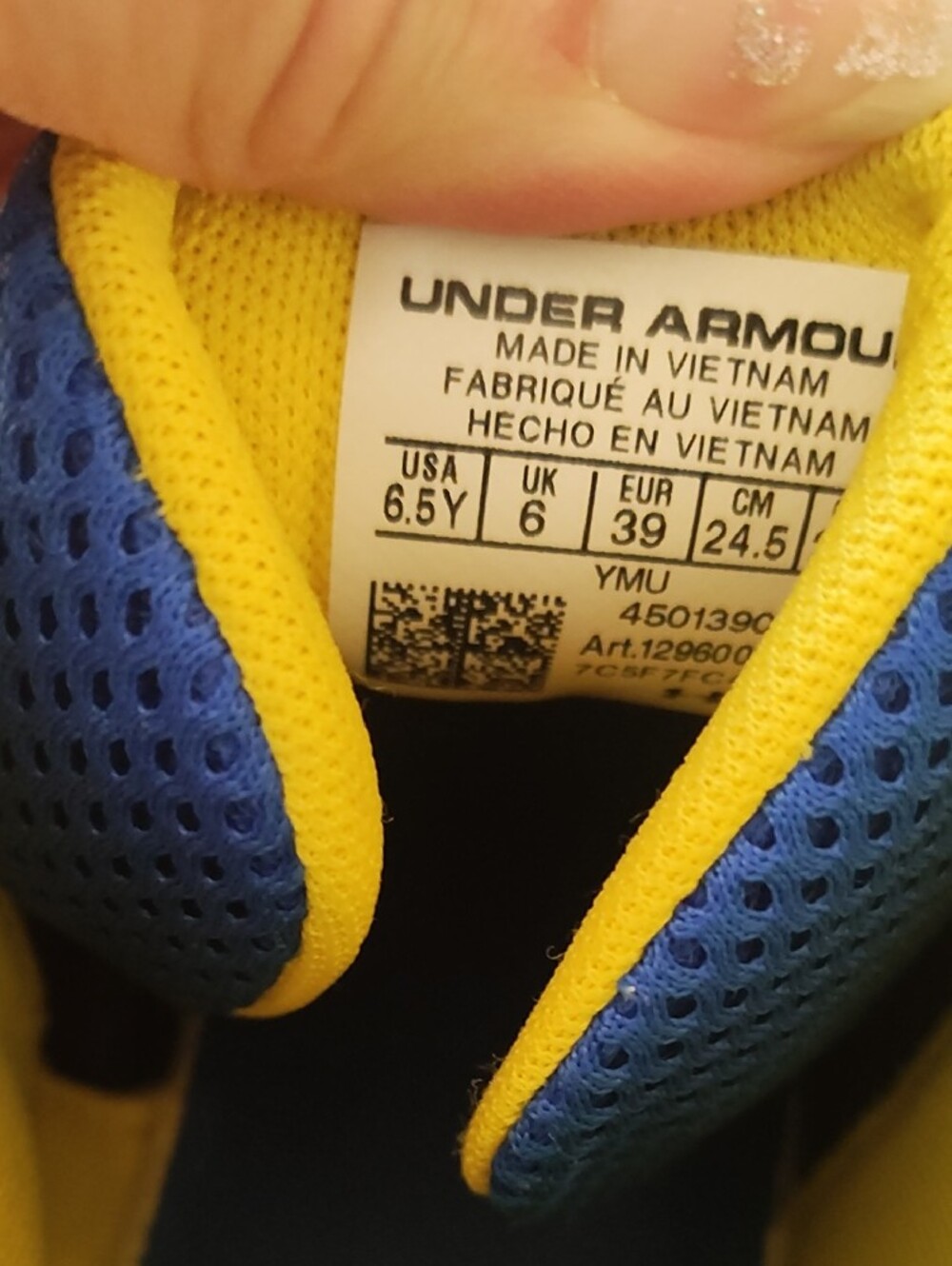 Under Armour Kids Blue and Yellow High-Top Sneakers - Picture 4 of 4